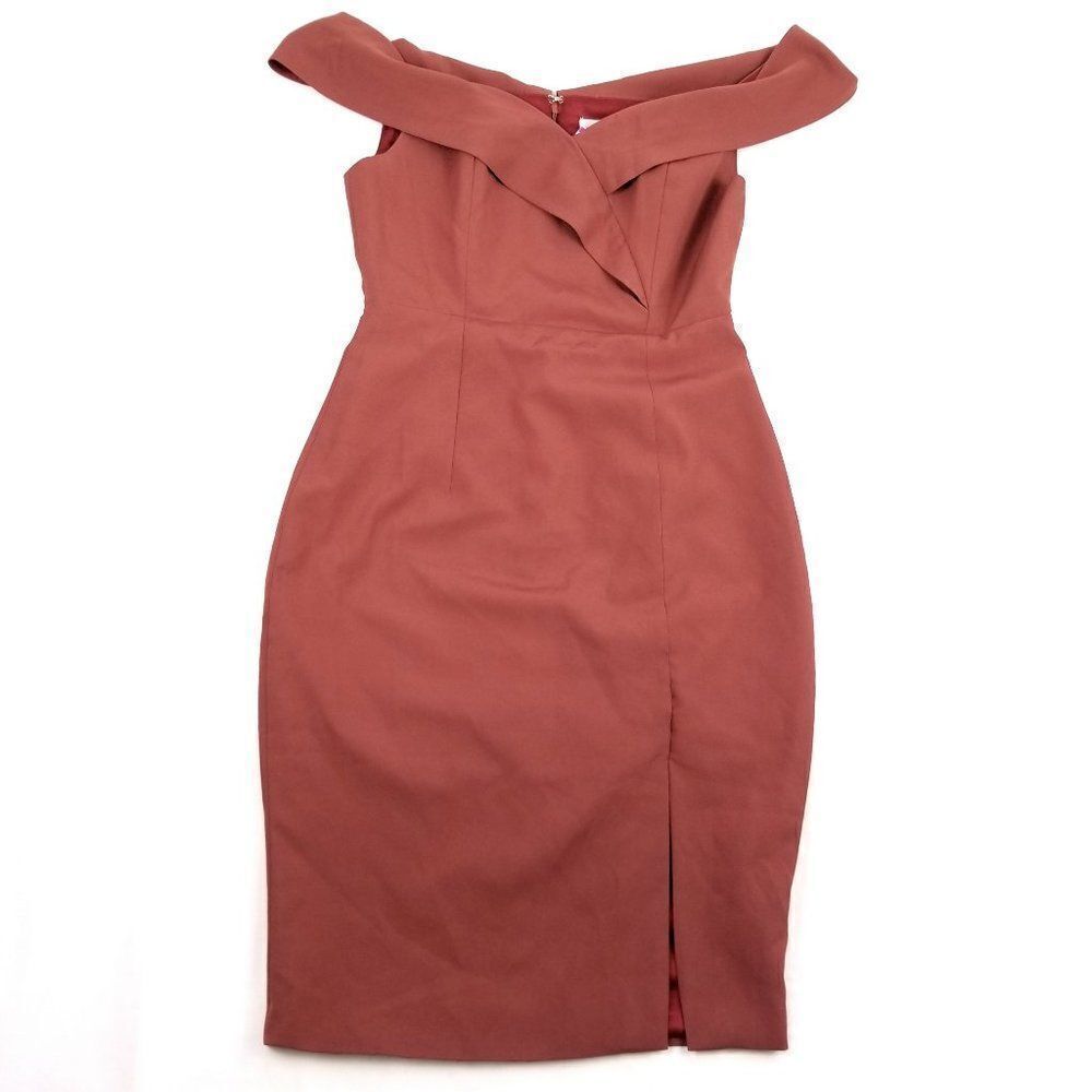 ONE ONE SIX Off Shoulder Sweetheart Slit Midi Dress in Rust Red Womens Small